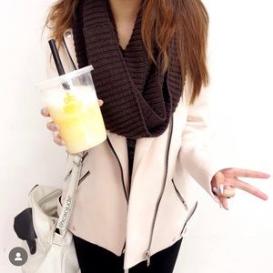 Light Beige Pink Zipper Motor Coat